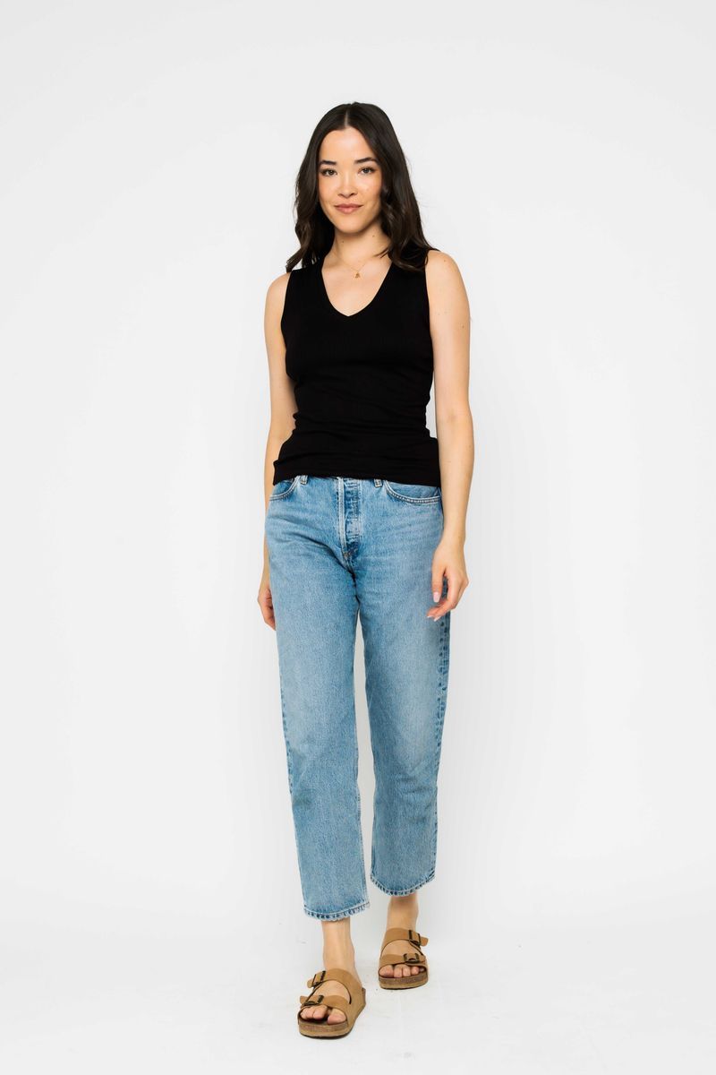 1003 Joelle Textured V Tank-Black