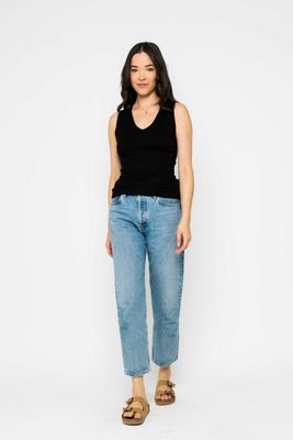 1003 Joelle Textured V Tank-Black
