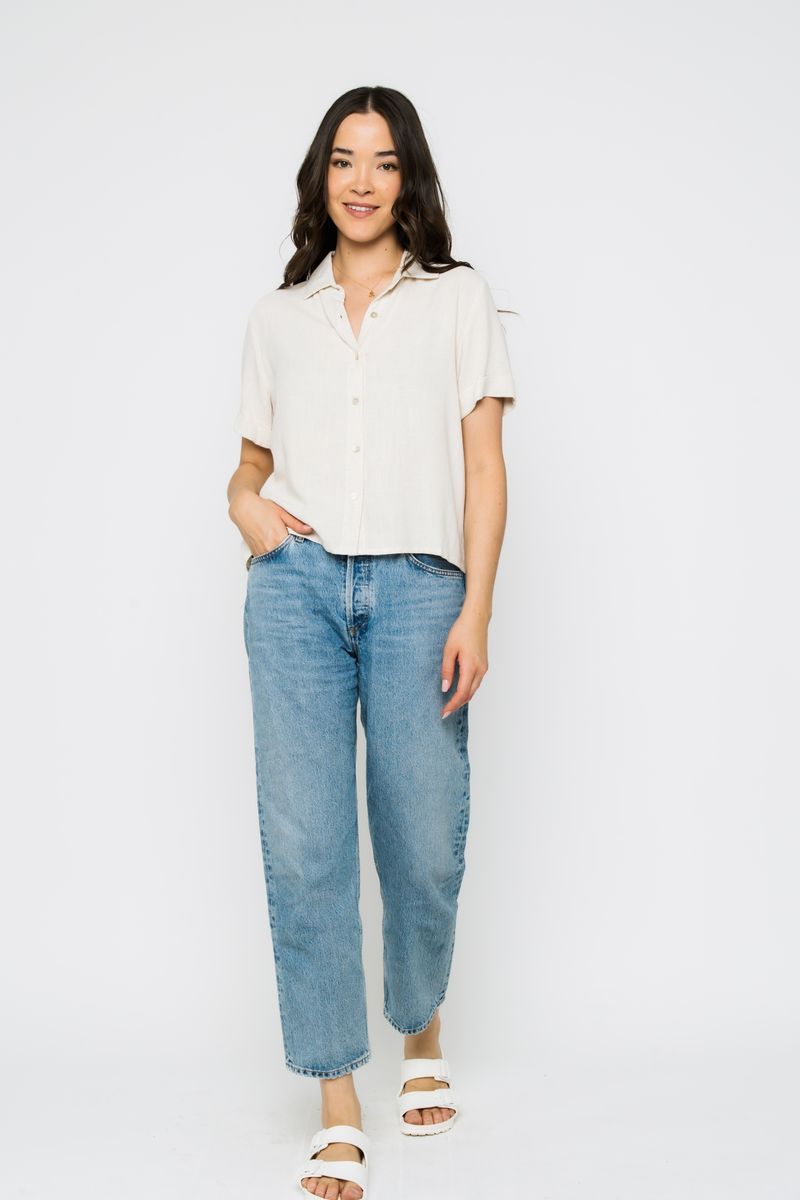 1051 Nina Roll Cuff S/S Shirt-Sand