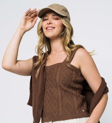 1209 Madelyn Cabled Knit Cami-Milk Chocolate