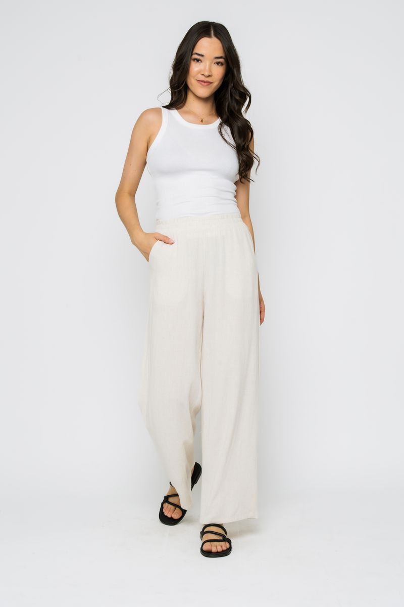 1356 Stevie Wide Leg Pull On Pant-Sand
