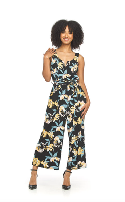 PP-18817 Floral Stretch Jumpsuit-Black