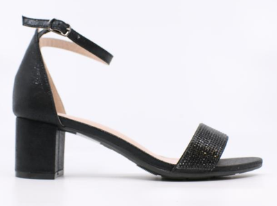 Macy-02 Shiny Heeled Sandal-Black