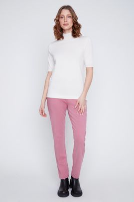 2523001 Mock Neck Knitted Sweater Top-Ivory