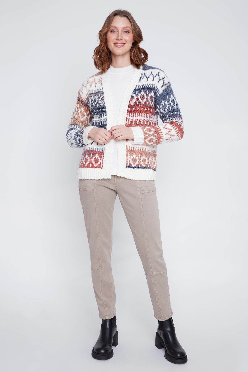 2523089 Knit Printed Cardigan-Rust/White Combo