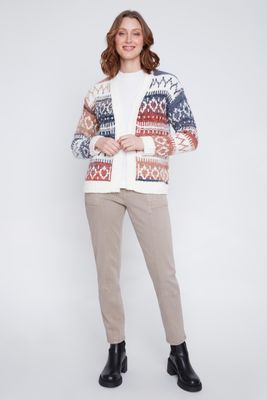 2523089 Knit Printed Cardigan-Rust/White Combo
