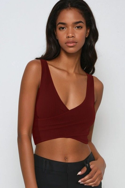 NS8147 Ribbed Criss Cross Crop Top-Sundried Tomato