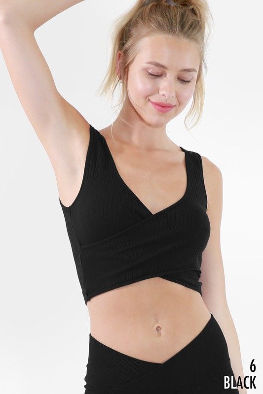 NS8147 Ribbed Criss Cross Crop Top-Black