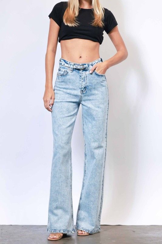 XPT575 Waist Belt Wide Leg Jean-Medium Stone