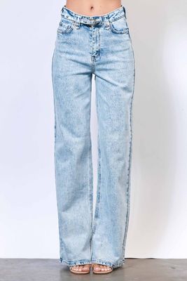 XPT575 Waist Belt Wide Leg Jean-Medium Stone