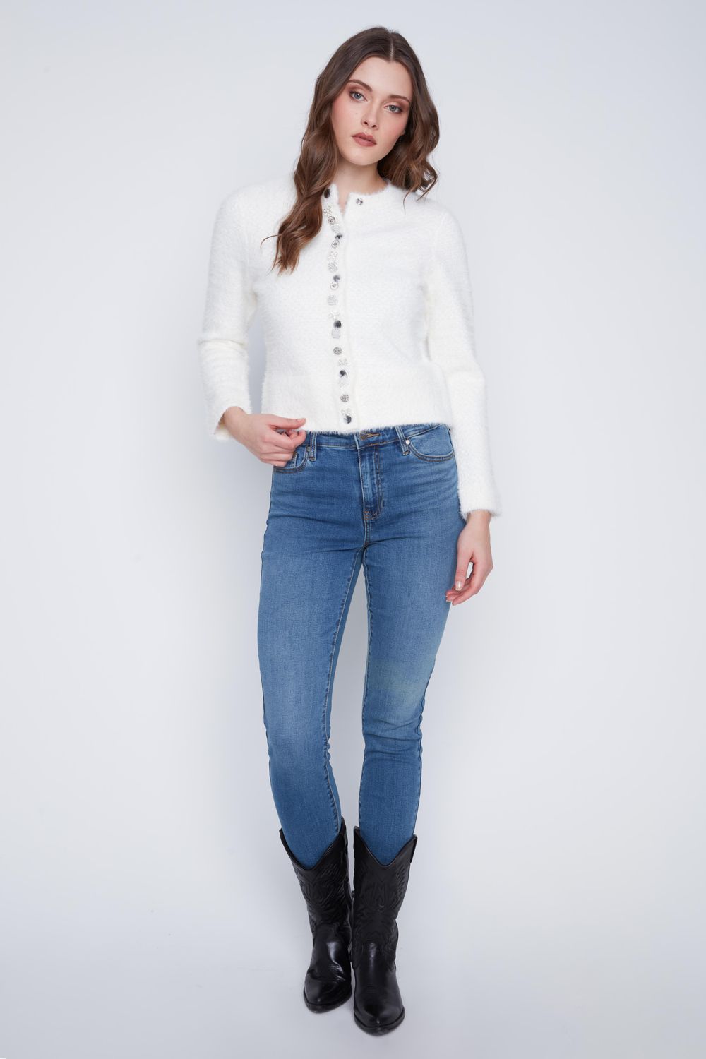 2523030 Rhinestone Cardigan-Ivory