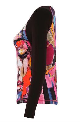 75620 "Baisti" Pullover Top-Fuchsia Pink/Black