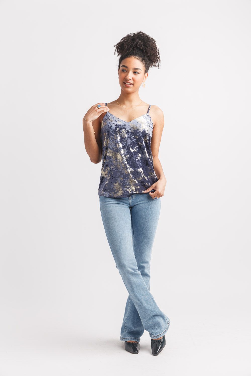 PT-19011 Spaghetti Strap Crushed Velvet Top-Navy