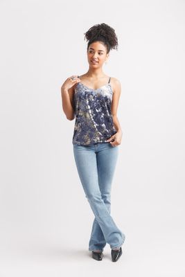 PT-19011 Spaghetti Strap Crushed Velvet Top-Navy