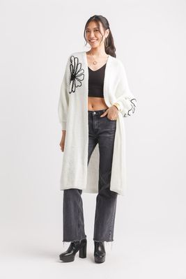 ST-19271 3D Floral Balloon Sleeve Cardigan-Cream