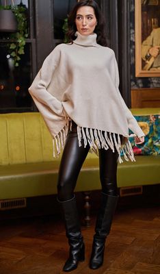 M036041 Kew High Neck Poncho-Cream