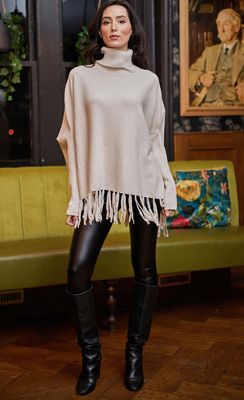M036041 Kew High Neck Poncho-Cream