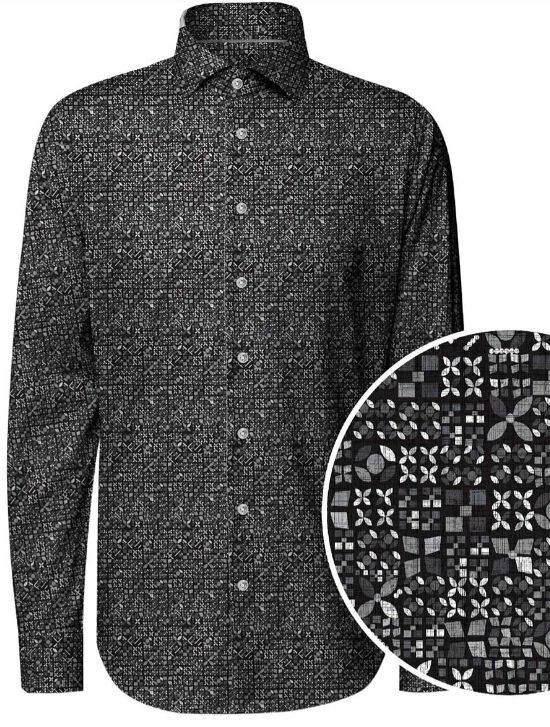 4242 Mens Print Dress Shirt-Black