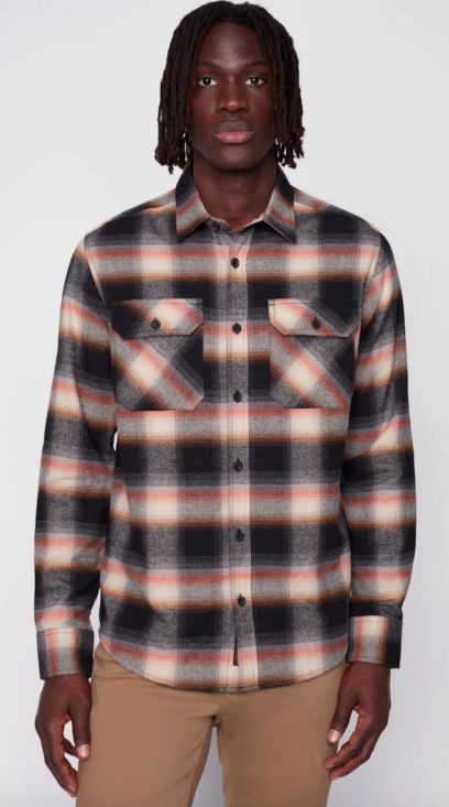 143234 Brushed Flannel Plaid Overshirt-Beige