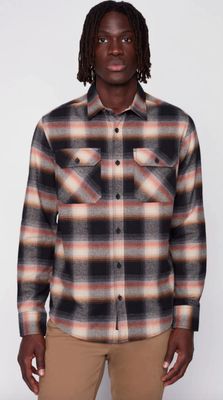 143234 Brushed Flannel Plaid Overshirt-Beige