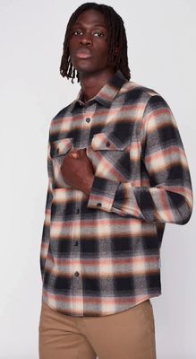 143234 Brushed Flannel Plaid Overshirt-Beige
