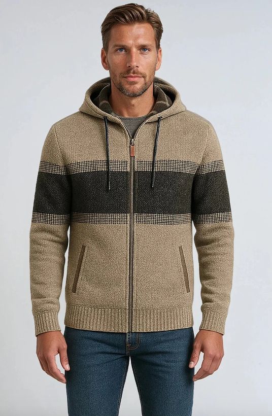 605 PZ Full Zipped Hooded Sweater-Beige