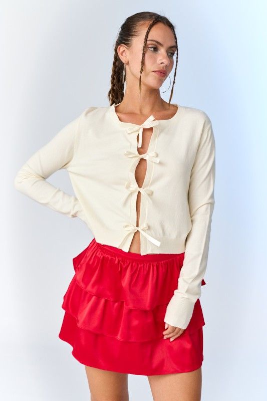 Cora Bow Cardigan-Ivory