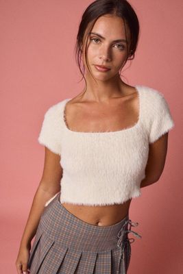 Fuzzy Stretchy Crop Top-Ivory