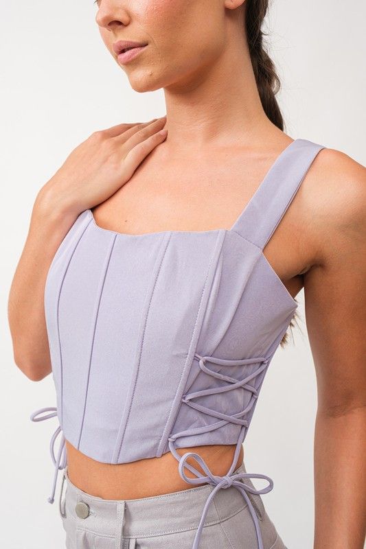 Oakley Side Lace Up Corset Top-Lavender