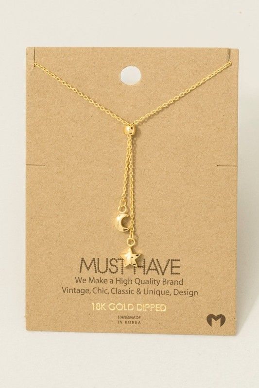 NN5477 Mini Moon &amp; Star Y Necklace-Gold