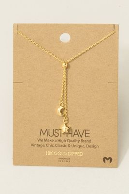 NN5477 Mini Moon &amp; Star Y Necklace-Gold