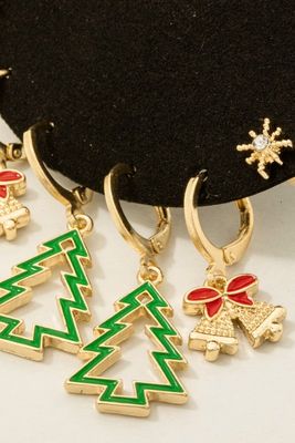 SB111863 Christmas Stud &amp; Hoops Set-Gold