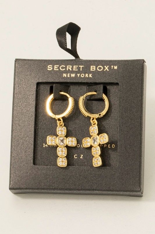 SB808299 Cross Charm Hoop Earrings-Gold
