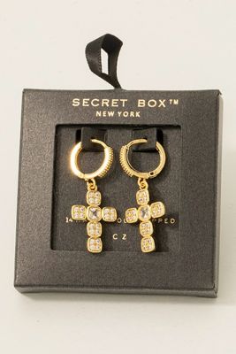 SB808299 Cross Charm Hoop Earrings-Gold
