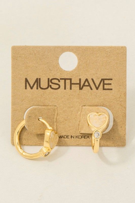 KE8595 Mini Gemstone Heart Hoop Earrings-Gold