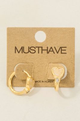 KE8595 Mini Gemstone Heart Hoop Earrings-Gold