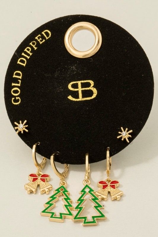 SB111863 Christmas Stud &amp; Hoops Set-Gold