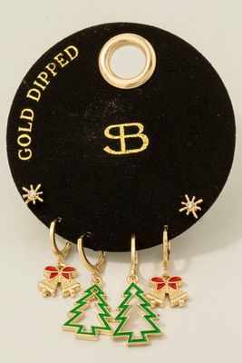 SB111863 Christmas Stud &amp; Hoops Set-Gold