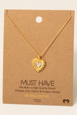 NN9427 Stone Heart Pendant Necklace-Gold