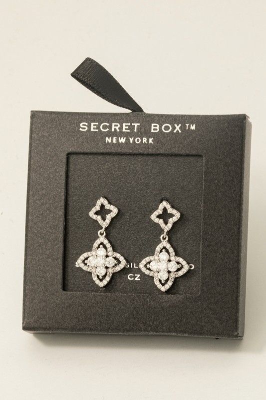 SB804445 Double Clover Stud Dangle Earrings-W Gold