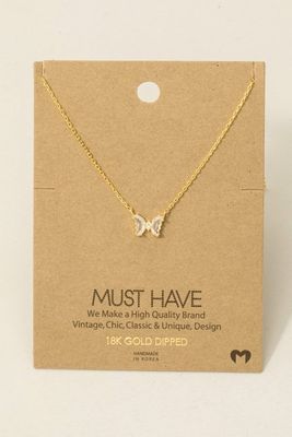 NN6271 Rhinestone Butterfly Pendant Necklace-Gold