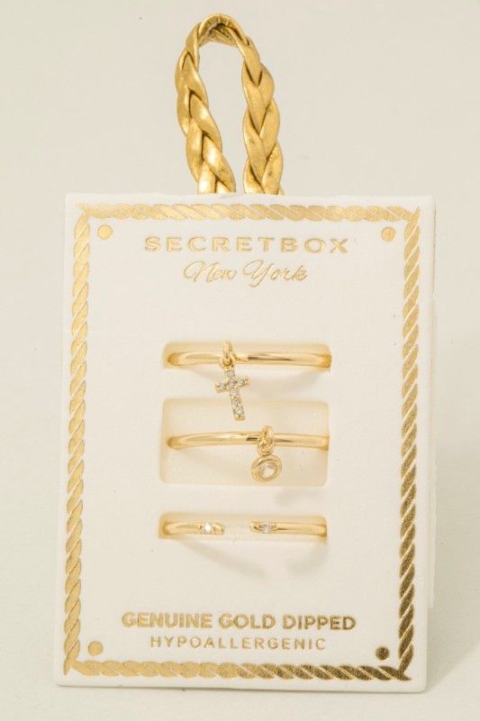 GR1907 3PC Cross Charm Band Rings-Gold