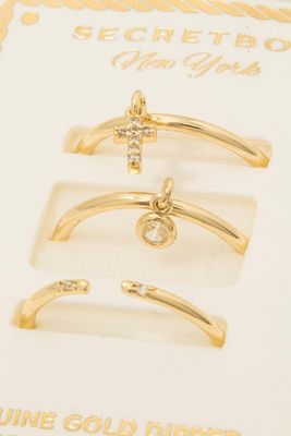 GR1907 3PC Cross Charm Band Rings-Gold
