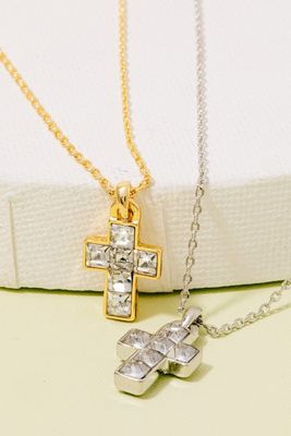 SB210428 Cross Necklace-White Gold