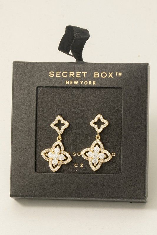 SB804445 Double Clover Stud Dangle Earrings-Gold