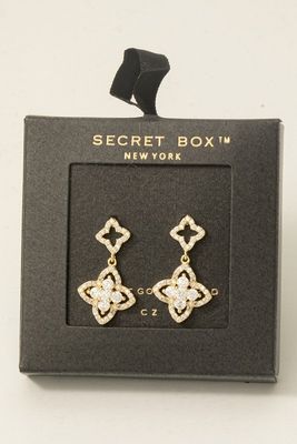 SB804445 Double Clover Stud Dangle Earrings-Gold