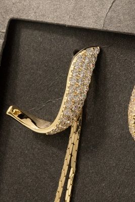 SB800465 Band &amp; Chain Stud Drop Earrings-Gold