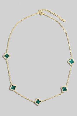 MN4172 Clover Chain Necklace-Green/Gold