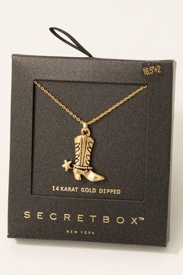 SB210023 Western Cowboy Boots Necklace-Gold