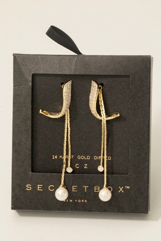 SB800465 Band &amp; Chain Stud Drop Earrings-Gold